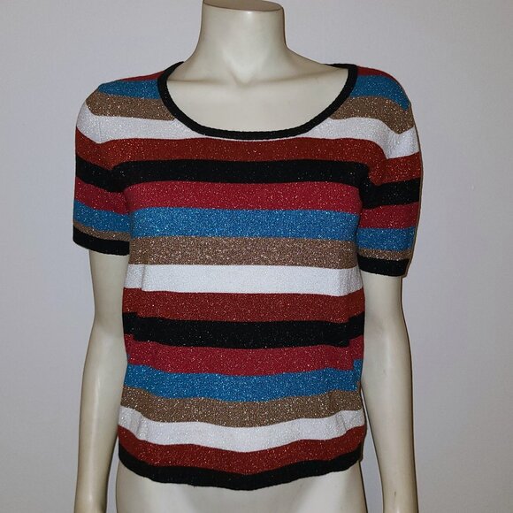 FRENCH CONNECTION Sparkle Stripe Top, Size Large - Picture 1 of 4